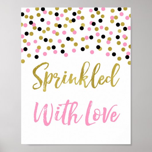 Roze Goud Zwart Confetti Bestrooid met Liefde Teke Poster (Voorkant)