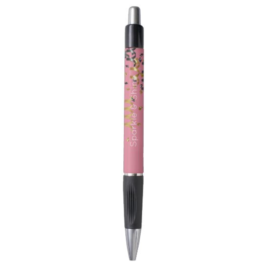 Roze Goud Zwart Confetti Pen (Voorkant Verticaal)