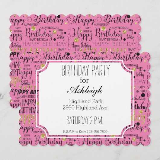 Roze Goud Zwart Confetti verjaardag Kaart (Voorkant / Achterkant)