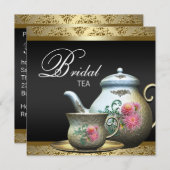 Roze Goud Zwart Damask Tea Cup Vrijgezellenfeest Kaart (Voorkant / Achterkant)