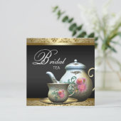 Roze Goud Zwart Damask Tea Cup Vrijgezellenfeest Kaart (Staand voorkant)