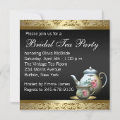 Roze Goud Zwart Damask Tea Cup Vrijgezellenfeest Kaart (Achterkant)