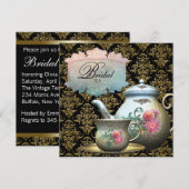 Roze Goud Zwart Damask Tea Cup Vrijgezellenfeest Kaart (Voorkant / Achterkant)