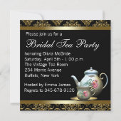 Roze Goud Zwart Damask Tea Cup Vrijgezellenfeest Kaart (Achterkant)