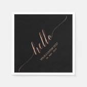 Roze Goud & Zwart | Elegante Script Hello Feest Servet (Voorkant)