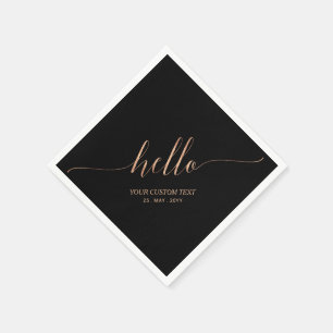 Roze Goud & Zwart Elegante Script Hello Feest Servet