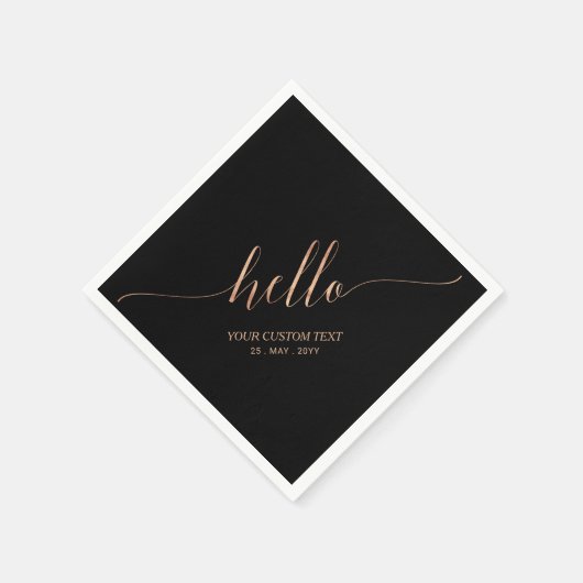 Roze Goud & Zwart | Elegante Script Hello Feest Servet (Hoek)