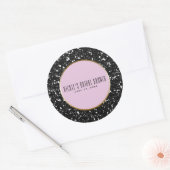 Roze Goud Zwart Glitter Elegant Huwelijksgunst Ronde Sticker (Envelop)