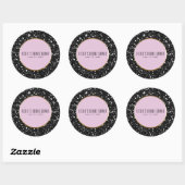 Roze Goud Zwart Glitter Elegant Huwelijksgunst Ronde Sticker (Vel)