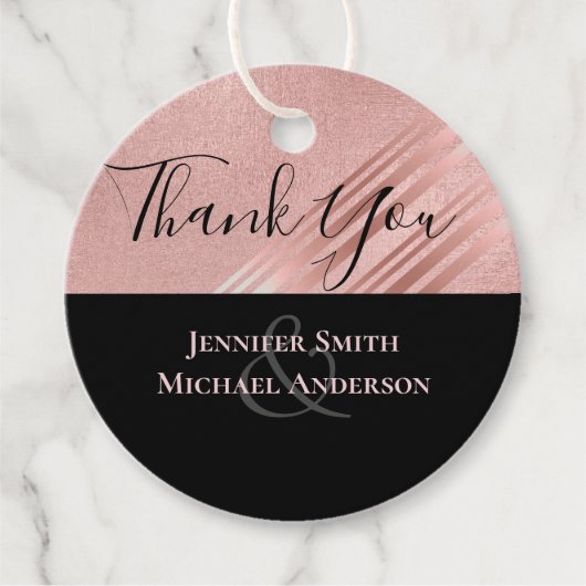 Roze Goud Zwart Glitter Folie Look BRUILOFT Bedankjes Labels (Voorkant)