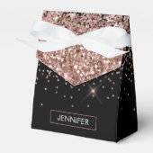 Roze Goud Zwart Glitter Monogram Naam Bedankdoosjes (Voorkant Zijde)