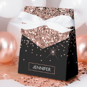 Roze Goud Zwart Glitter Monogram Naam Bedankdoosjes