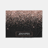 Roze Goud Zwart Glitter Monogram Naam Fleece Deken (Voorkant (Horizontaal))