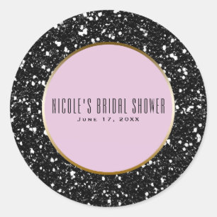 Roze Goud Zwart Glitters Elegant Trouwgunst Ronde Sticker