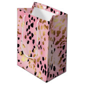 Roze Goud Zwart Luipaard Print Medium Cadeauzakje (Voorkant Gekanteld)