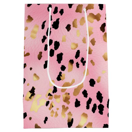 Roze Goud Zwart Luipaard Print Medium Cadeauzakje (Achterkant)