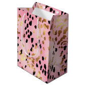 Roze Goud Zwart Luipaard Print Medium Cadeauzakje (Achterkant Gekanteld)