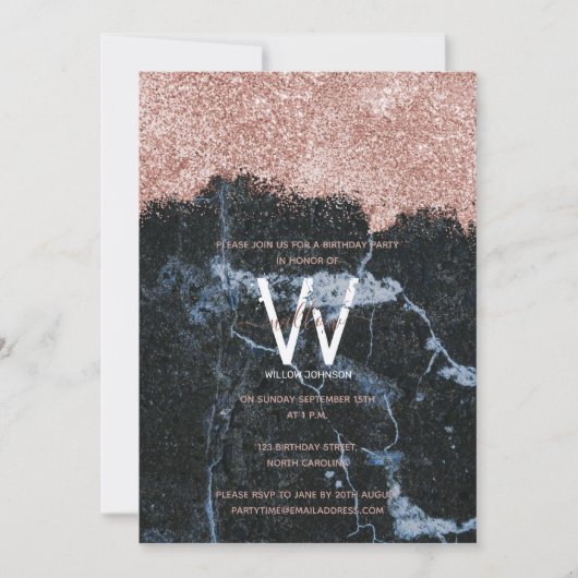 Roze Goud Zwart Marmer Glitter Verjaardag Elke Lee Kaart (Voorkant)