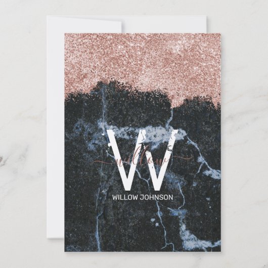 Roze Goud Zwart Marmer Glitter Verjaardag Elke Lee Kaart (Achterkant)