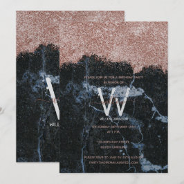 Roze Goud Zwart Marmer Glitter Verjaardag Elke Lee Kaart