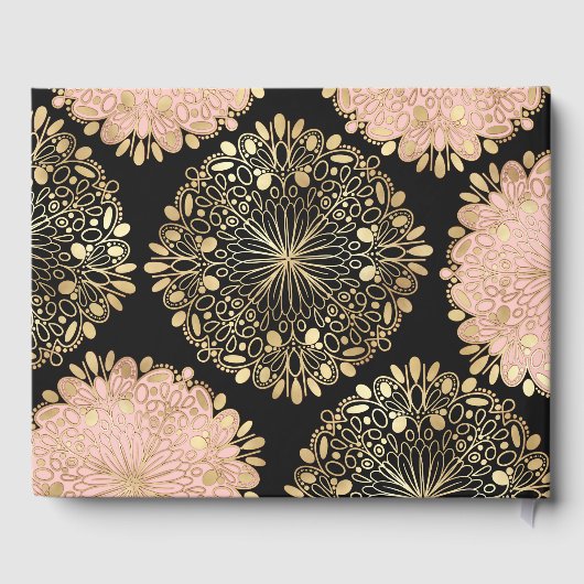  roze goud zwart maskerade masker quinceañera gastenboek (Achterkant)