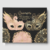  roze goud zwart maskerade masker quinceañera gastenboek (Voorkant)