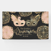  roze goud zwart maskerade masker quinceañera spandoek (Horizontaal)