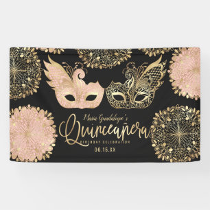 roze goud zwart maskerade masker quinceañera spandoek
