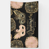 roze goud zwart maskerade masker quinceañera spandoek (Verticaal)