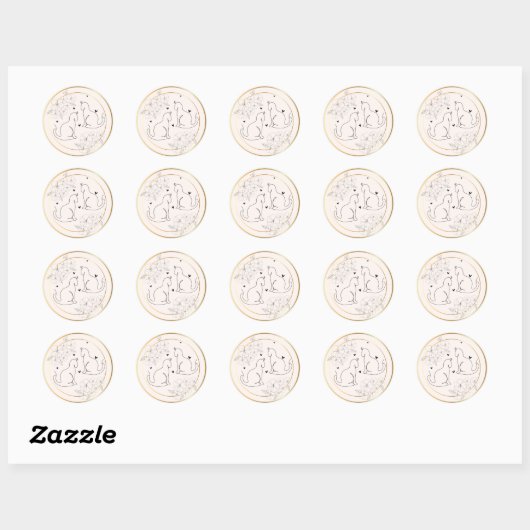 Roze Goud Zwart Minimal Drawn Bloemen Kat Sticker (Vel)