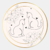 Roze Goud Zwart Minimal Drawn Bloemen Kat Sticker (Voorkant)