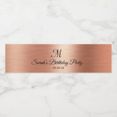 Roze Goud Zwart Monogram Huwelijk Verjaardag Waterfles Etiket (Enkel label)