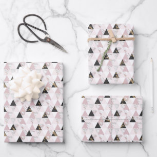 Roze Goud Zwart Wit Marmer Geometrische Verjaardag Inpakpapier Vel