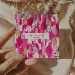 Roze Goud Zwart Wit Polka Dot Brush Stroke Vierkante Visitekaartje