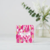 Roze Goud Zwart Wit Polka Dot Brush Stroke Vierkante Visitekaartje (Staand voorkant)