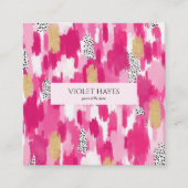 Roze Goud Zwart Wit Polka Dot Brush Stroke Vierkante Visitekaartje (Voorkant)
