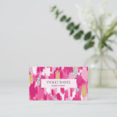 Roze Goud Zwart Wit Polka Dot Brush Stroke Visitekaartje (Staand voorkant)
