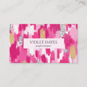 Roze Goud Zwart Wit Polka Dot Brush Stroke Visitekaartje (Voorkant)