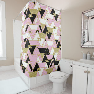 Roze Goud Zwart Witte Boho Glam Driehoeken Patroon Douchegordijn