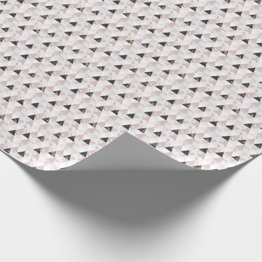 Roze Goud Zwart Witte Marmeren Geometrische Verjaa Cadeaupapier (Hoek)