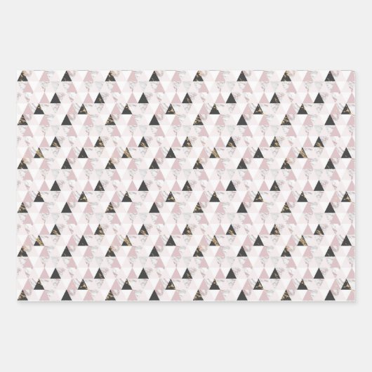 Roze Goud Zwart Witte Marmeren Geometrische Verjaa Inpakpapier Vel (Voorkant 2)
