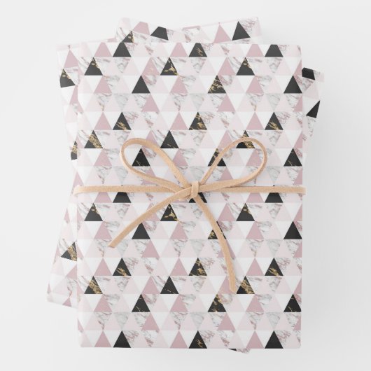Roze Goud Zwart Witte Marmeren Geometrische Verjaa Inpakpapier Vel (In situ)