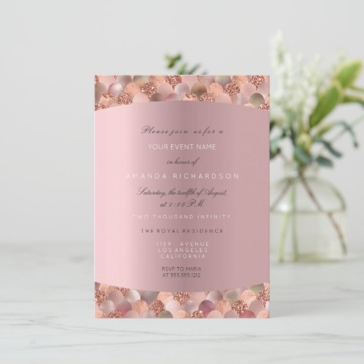 Roze Goud Zwart Witte Zeemeermin Schubben Blush Br Kaart (Staand voorkant)