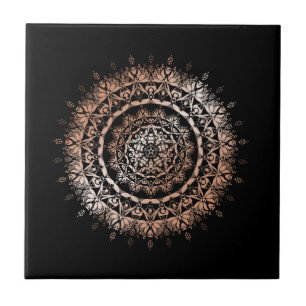 Roze Goud Zwarte Bloemrijke Mandala Tegeltje