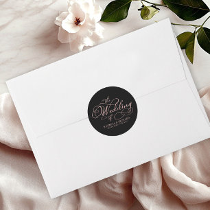 Roze Goud Zwarte Calligrafie Bruiloft Ronde Sticker