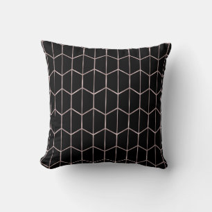 Roze Goud & Zwarte Chic Zeshoek Geometrische Glam Kussen