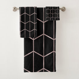 Roze Goud & Zwarte Chic Zeshoek Geometrische Glamo Bad Handdoek