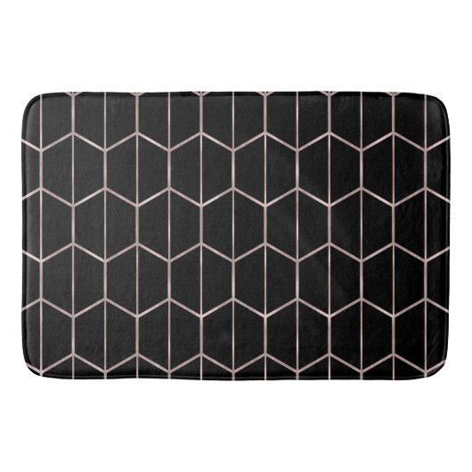 Roze Goud & Zwarte Chic Zeshoek Geometrische Glamo Badmat (Voorkant)