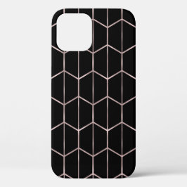 Roze Goud & Zwarte Chic Zeshoek Geometrische Glamo Case-Mate iPhone Case