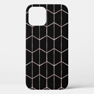 Roze Goud & Zwarte Chic Zeshoek Geometrische Glamo Case-Mate iPhone Case